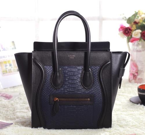 2013 Celine 3307 dark blue snakeskin black original leather Bag