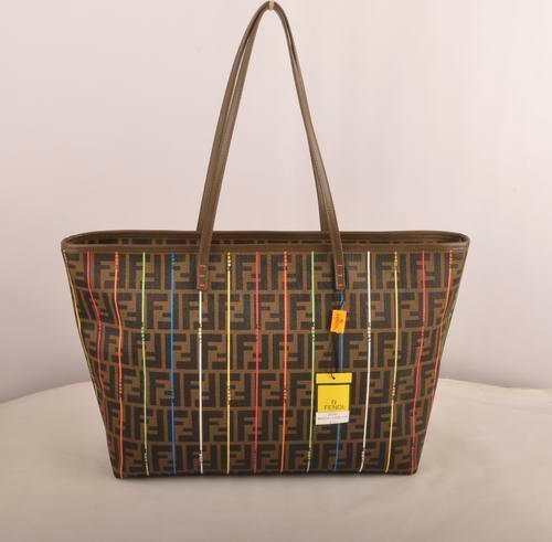 Fendi 2519A Coffee Empaistic Waterproof Canvas   Khaki Leather Handbag 25 Bags