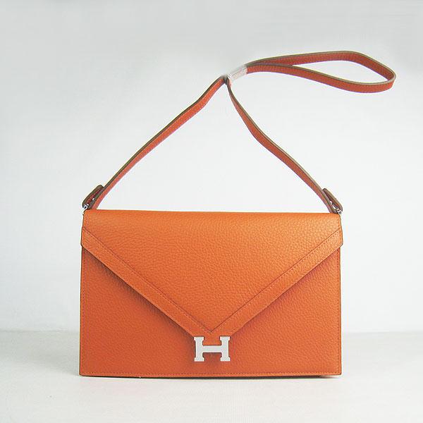 Hermes Togo Leather Message Bag Orange With Silver Hardware H021 Handbags