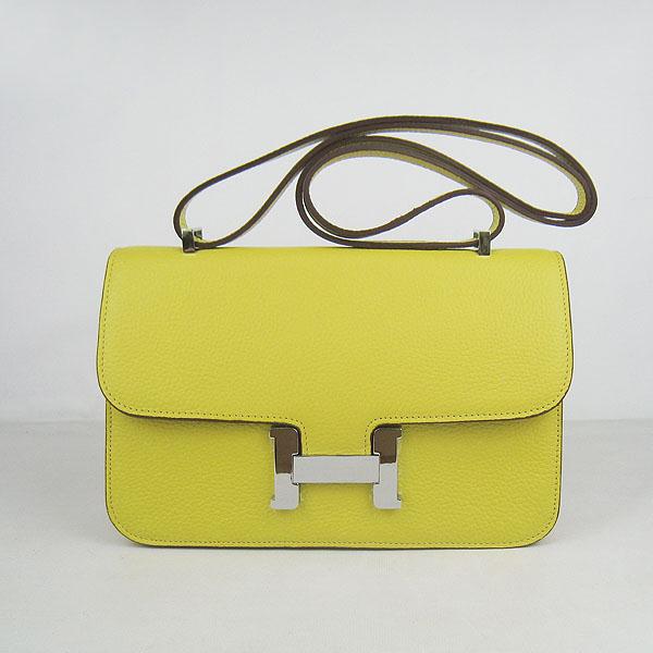 Hermes Constance Togo Leather Single Bag Silver Hardware Twist lemon yellow Handbags