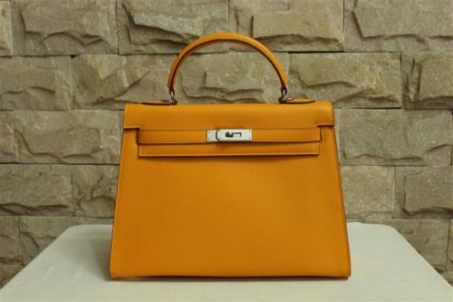Hermes Kelly 32cm togo leather bag silver hardware yellow Handbags