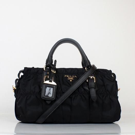 Prada Nappa Leather Puckered Medium Tote Bag black 1407 Handbag